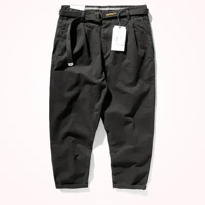 Men's Fashionable Retro Loose Casual Pencil Pants - Washed Old Khaki Cropped Tapered Style