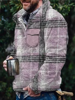 Men's Flannel Casual Retro Button Pullover Sweatshirt
