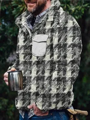 Men's Flannel Casual Retro Button Pullover Sweatshirt