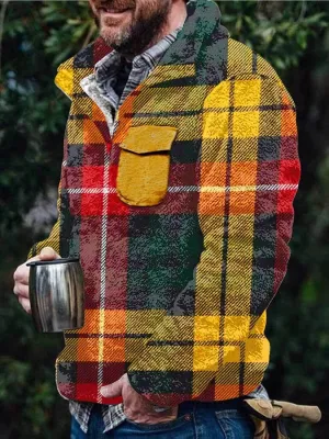 Men's Flannel Casual Retro Button Pullover Sweatshirt