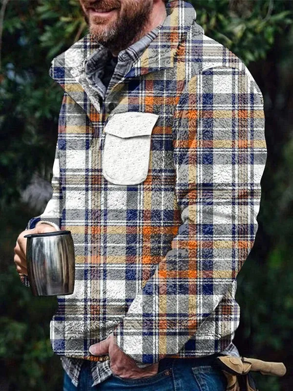 Men's Flannel Casual Retro Button Pullover Sweatshirt