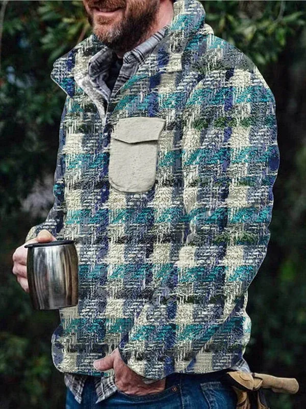 Men's Flannel Casual Retro Button Pullover Sweatshirt