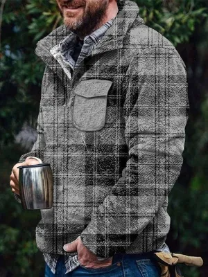 Men's Flannel Casual Retro Button Pullover Sweatshirt