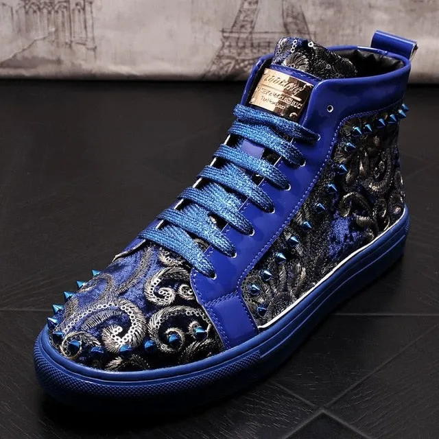 Men's High-top Suede Casual Shoes Men Top Fashion Sneakers Lace-up High Style Solid Colors Wild Men's Rivet Embroidered Shoes