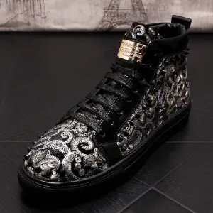 Men's High-top Suede Casual Shoes Men Top Fashion Sneakers Lace-up High Style Solid Colors Wild Men's Rivet Embroidered Shoes