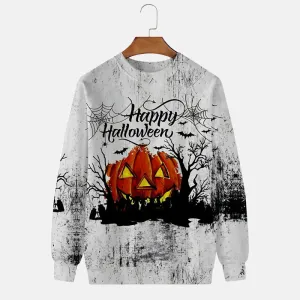 Men's Pumpkin Festival Halloween Retro Crew Neck Casual Sweatshirt