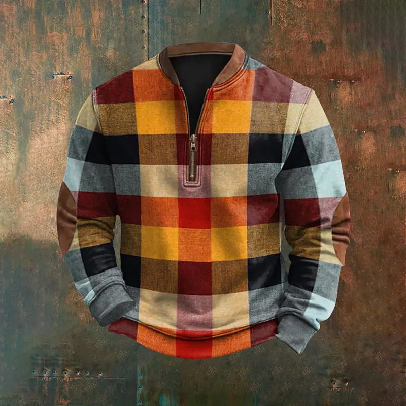 Men's Retro Colorblock Print Casual Sweatshirt