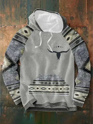 Men's Retro Western Print Casual Hooded Sweatshirt
