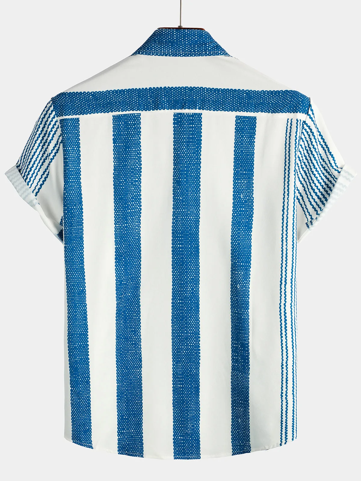Men's Vintage Blue  Vertical Striped Casual Short Sleeve Shirt