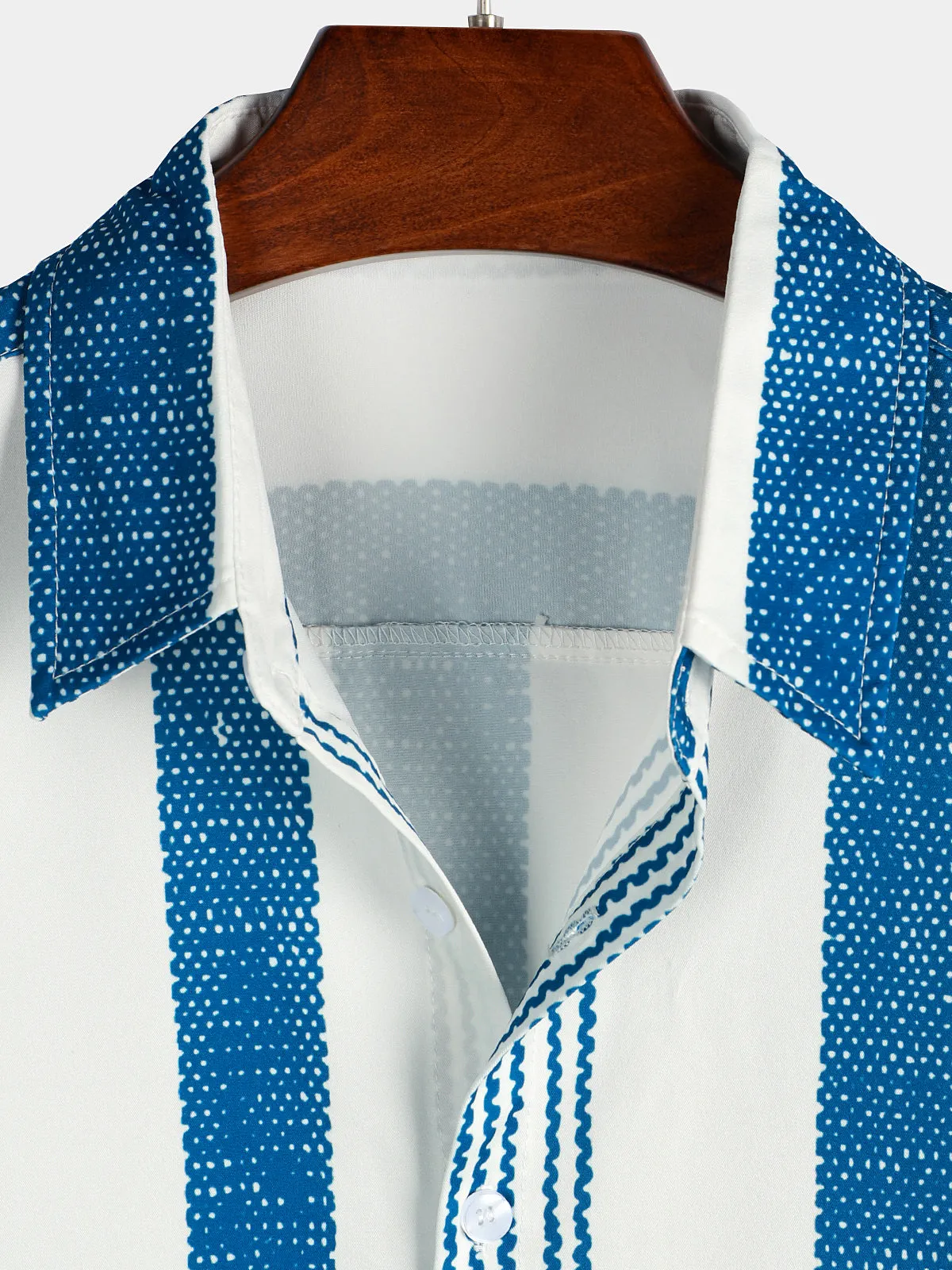 Men's Vintage Blue  Vertical Striped Casual Short Sleeve Shirt