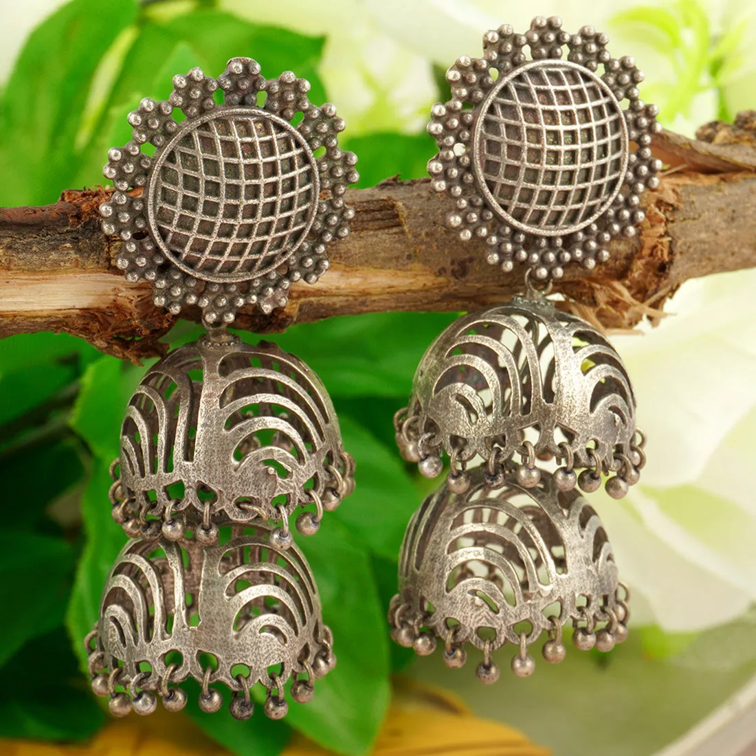 Mesh Double Jhumki Earrings