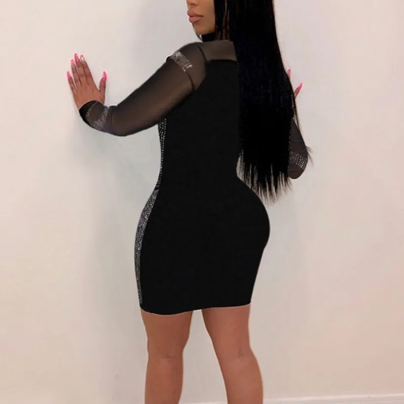 Mesh Rhinestone Bodycon Party Dress