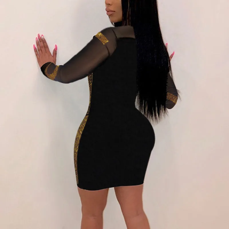 Mesh Rhinestone Bodycon Party Dress