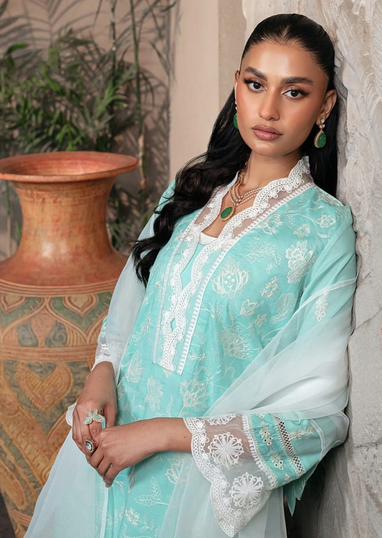 MGZ-09   3PC EMBROIDERED LAWN  STITCHED I UNSTITCHED