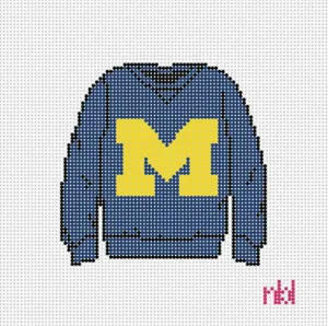 Michigan Sweatshirt Needlepoint Canvas Blue or Gold