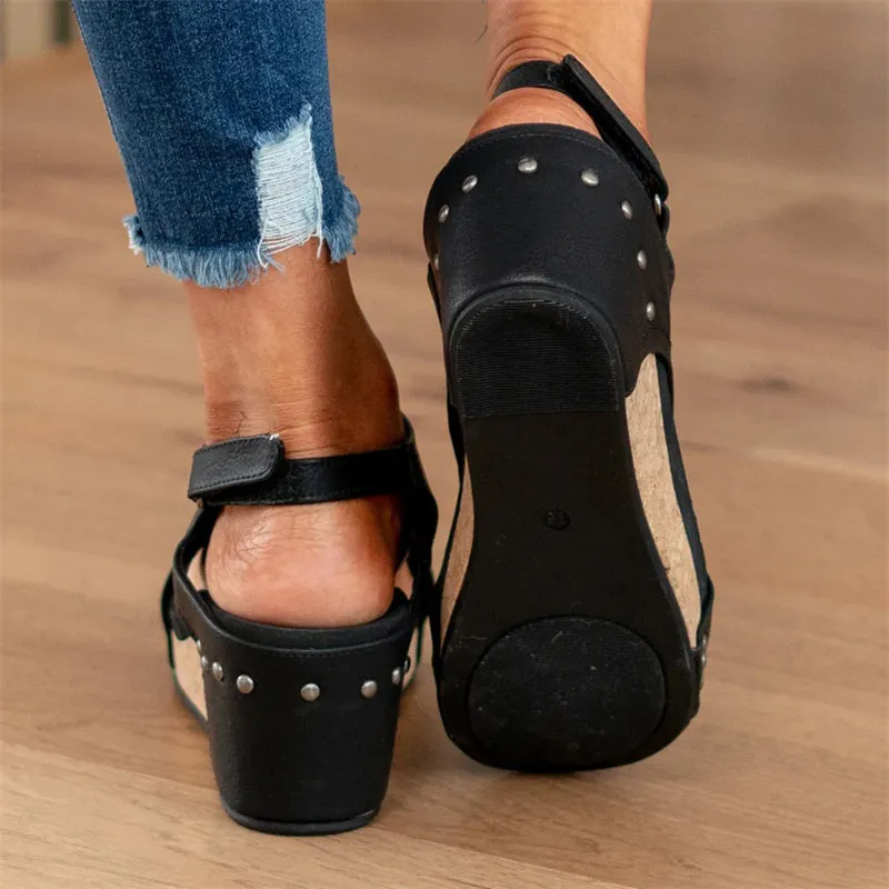 Mid Heel Peep Toe Platform Wedge Sandals for Women