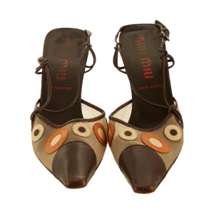Miu Miu Brown Polkadot Mesh Slingback Heels