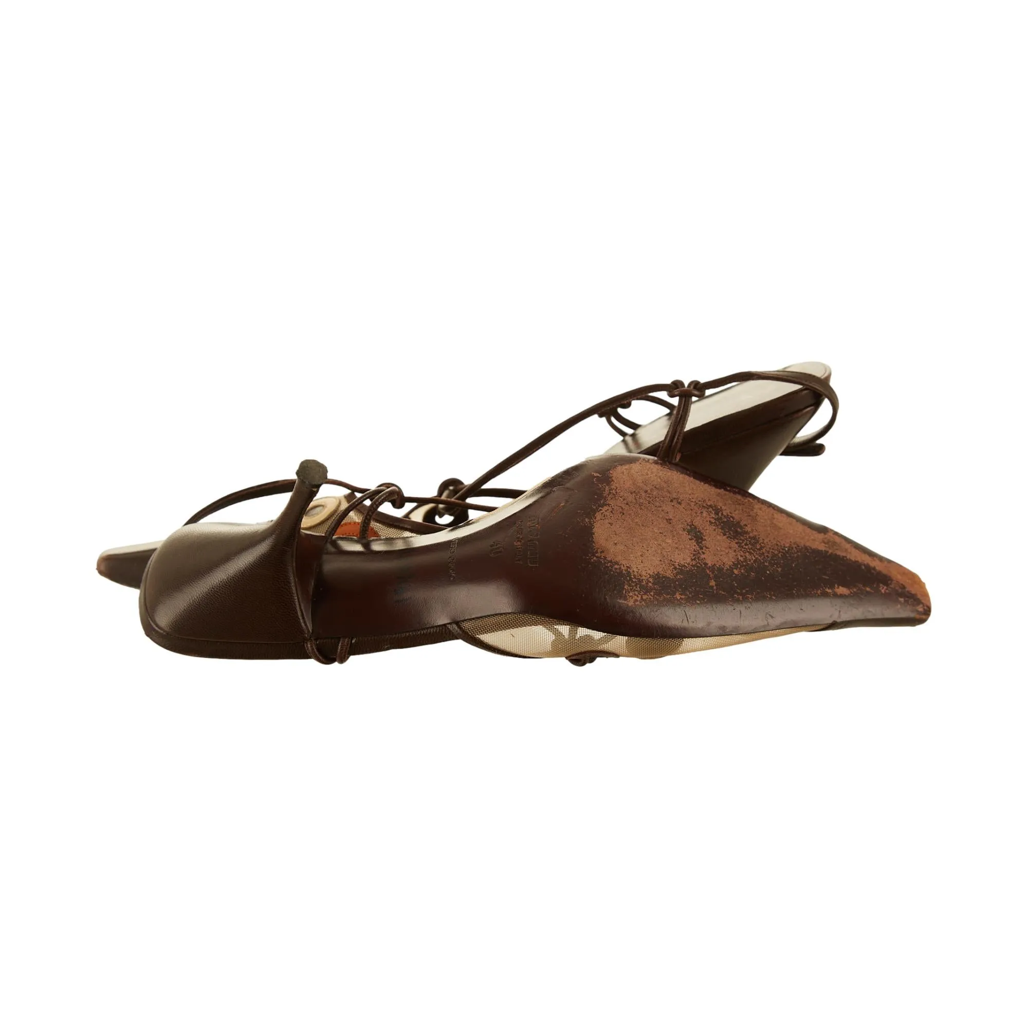 Miu Miu Brown Polkadot Mesh Slingback Heels