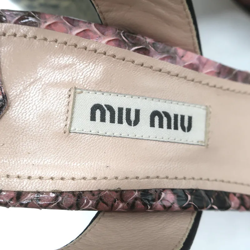 Miu Miu Snakeskin & Glitter Platform Sandals Pink/Silver Size 37.5 NEW