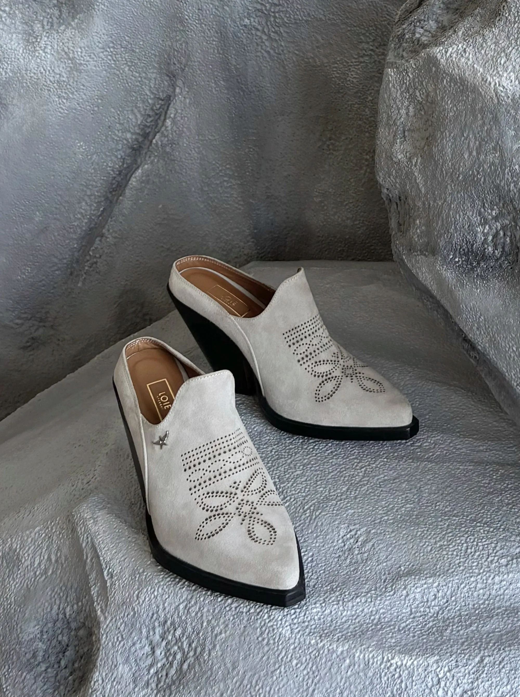 MONICA GRAY SUEDE SLIPPERS