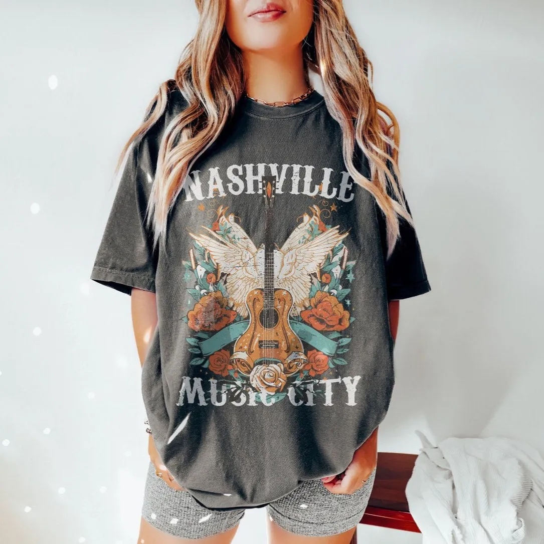 Nashville Music City Tee - Comfort Colors Retro Western Graphic