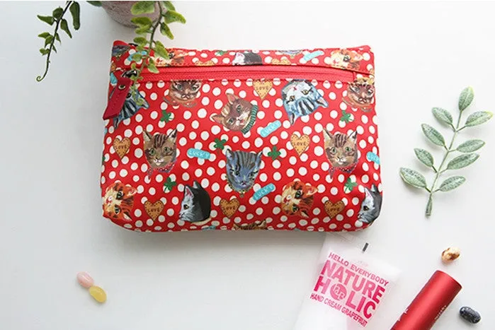 Nathalie Lete Flat Pouch - Dot and Cats Red