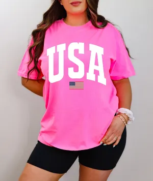 Neon Pink Retro Style USA Shirt