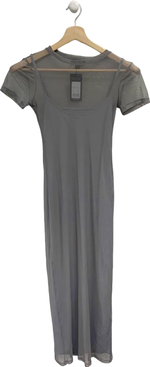 New Look Grey Mesh Cap Sleeve Dress UK 6