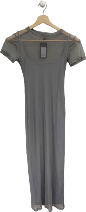New Look Grey Mesh Cap Sleeve Dress UK 6