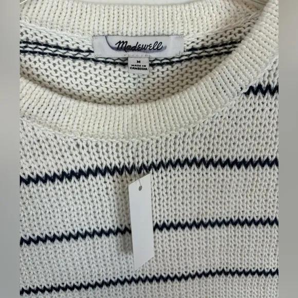 NEW Madewell Puff-Trim Linen Cotton Sweater Vest Stripe Ivory Black M 0840