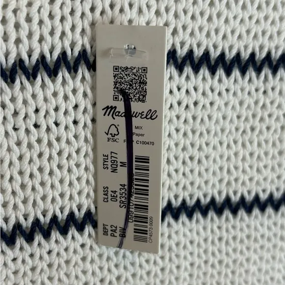 NEW Madewell Puff-Trim Linen Cotton Sweater Vest Stripe Ivory Black M 0840