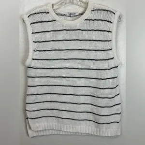 NEW Madewell Puff-Trim Linen Cotton Sweater Vest Stripe Ivory Black M 0840