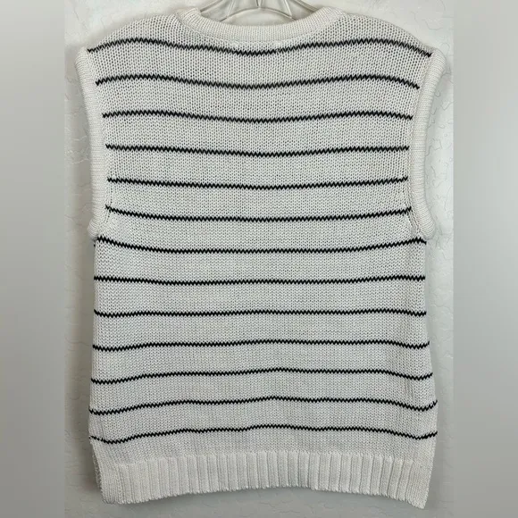 NEW Madewell Puff-Trim Linen Cotton Sweater Vest Stripe Ivory Black M 0840