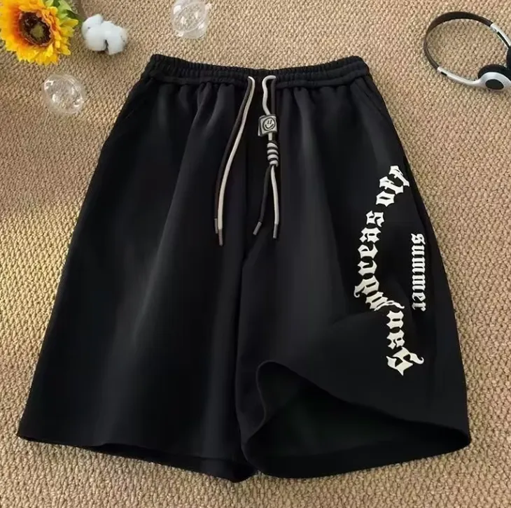 NEW Men Shorts Casual Oversize Beach Shorts Retro Letters San Andreas Print , Black, Sz M