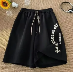NEW Men Shorts Casual Oversize Beach Shorts Retro Letters San Andreas Print , Black, Sz M