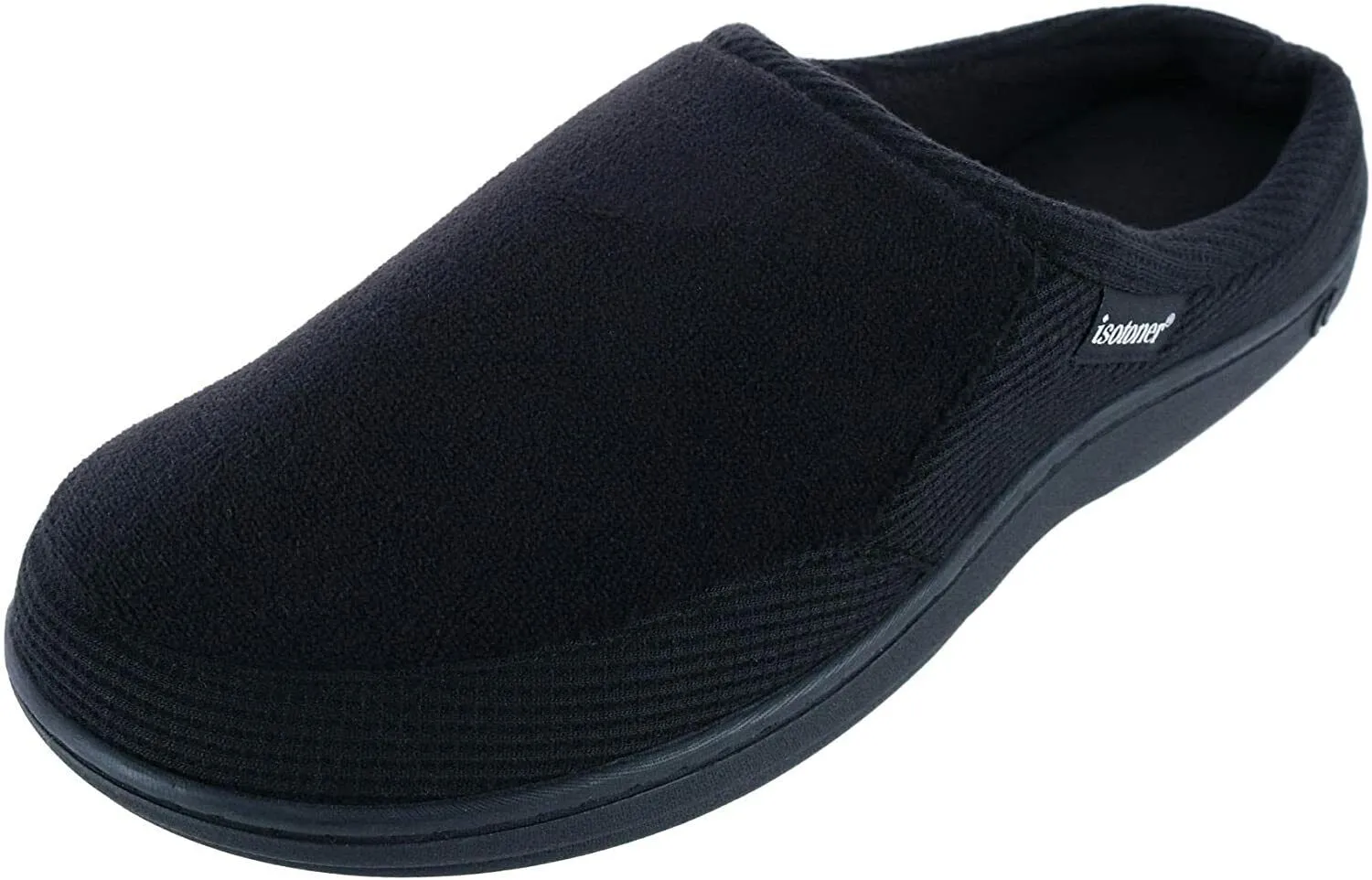 New Men's isotoner Microterry and Waffle Travis Hoodback Slippers, black, Sz XL 11-12
