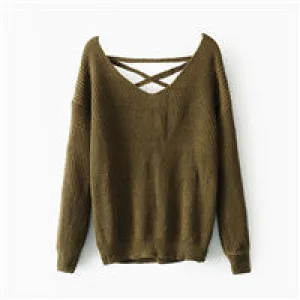 new woman Korean style back deep V tied rope long sleeves