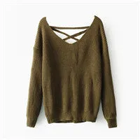new woman Korean style back deep V tied rope long sleeves