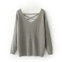 new woman Korean style back deep V tied rope long sleeves