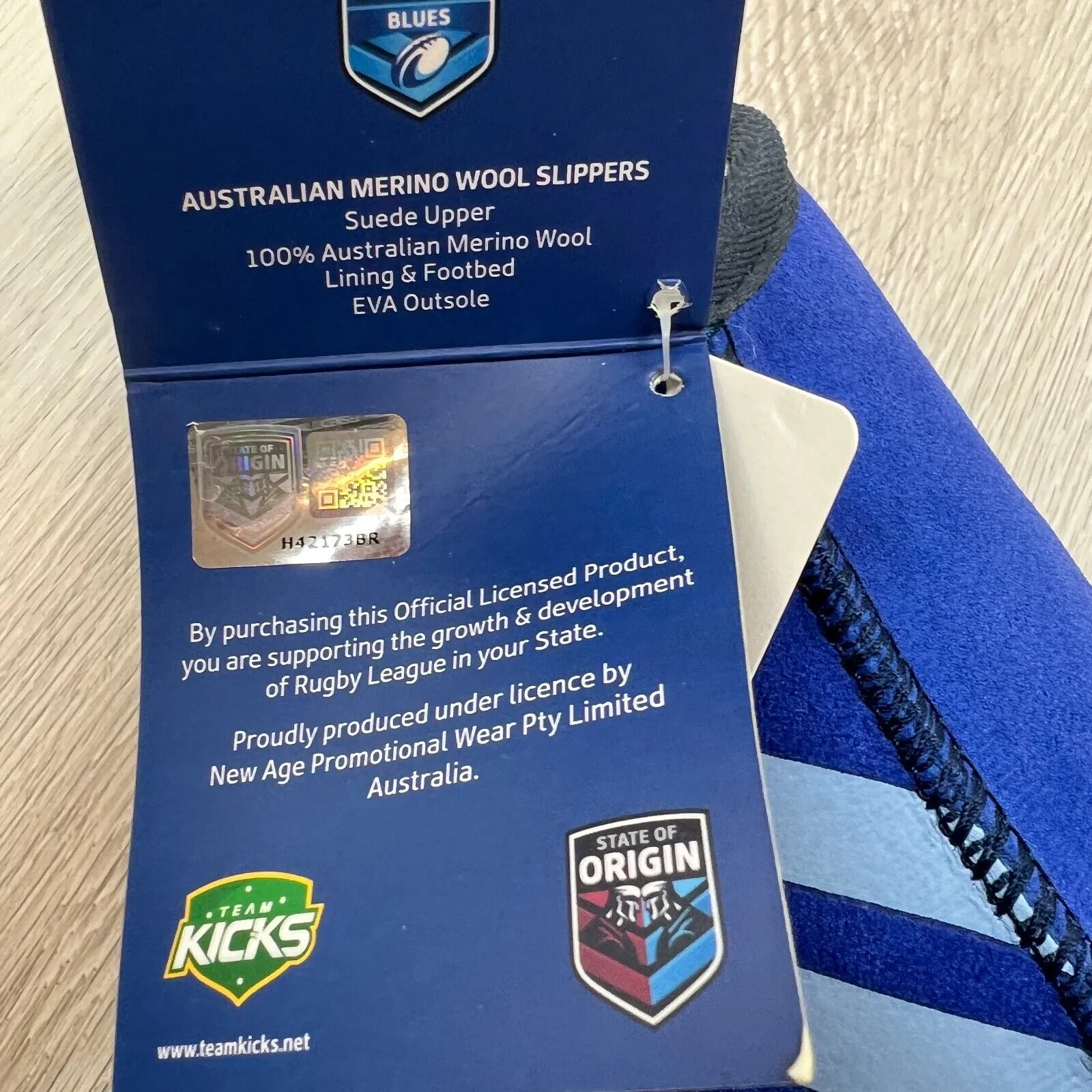 NRL NSW Blues State of Origin Merino Wool Slippers Size US W 6 / M 5 (New)