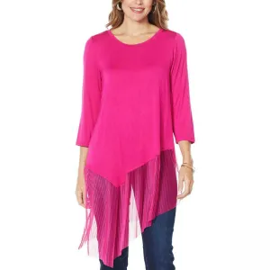 NWT DG2 By Diane Gilman Womens Mixed Media Asymmetric-Hem Top. 710378 Medium