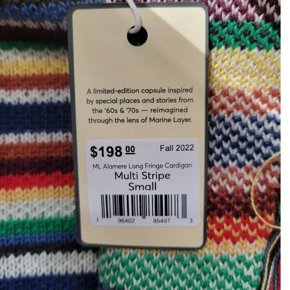 NWT Marine Layer Alamere Long Fringe Cardigan Multi Stripe Elevated Western - S