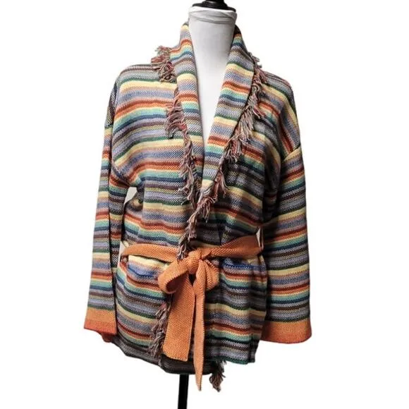 NWT Marine Layer Alamere Long Fringe Cardigan Multi Stripe Elevated Western - S