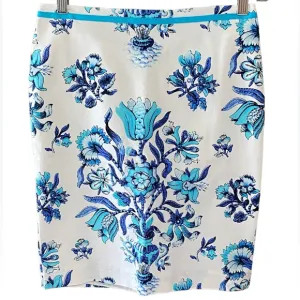 NWT Talbots Blue and White Floral Cotton Canvas Skirt Size 4P