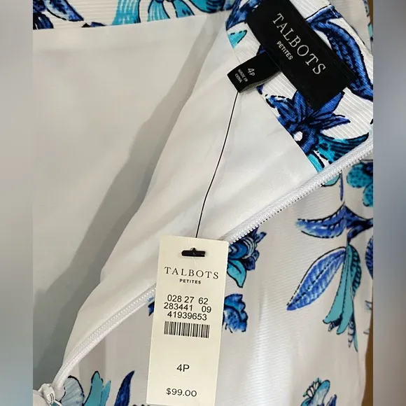 NWT Talbots Blue and White Floral Cotton Canvas Skirt Size 4P