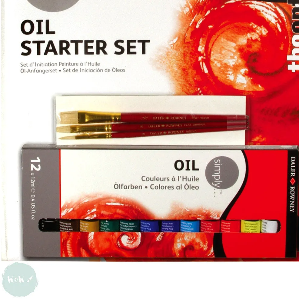 OIl Paint Set- Daler Rowney Simply Oil Starter Set- 12 Assorted 12ml tubes, Canvas & Brushes