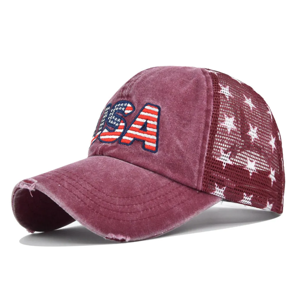 OLD EMBROIDERED MESH FIVE-POINTED STAR BASEBALL CAP