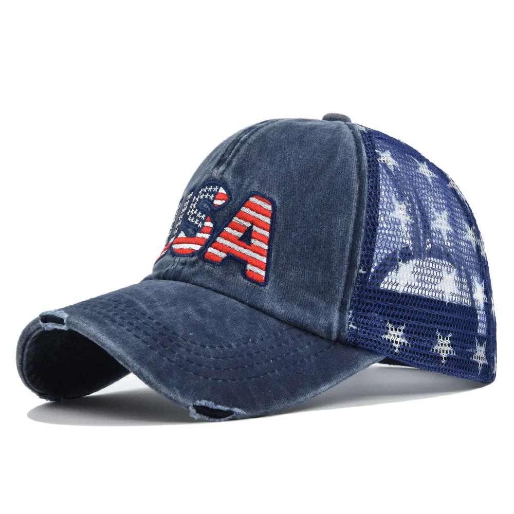 OLD EMBROIDERED MESH FIVE-POINTED STAR BASEBALL CAP