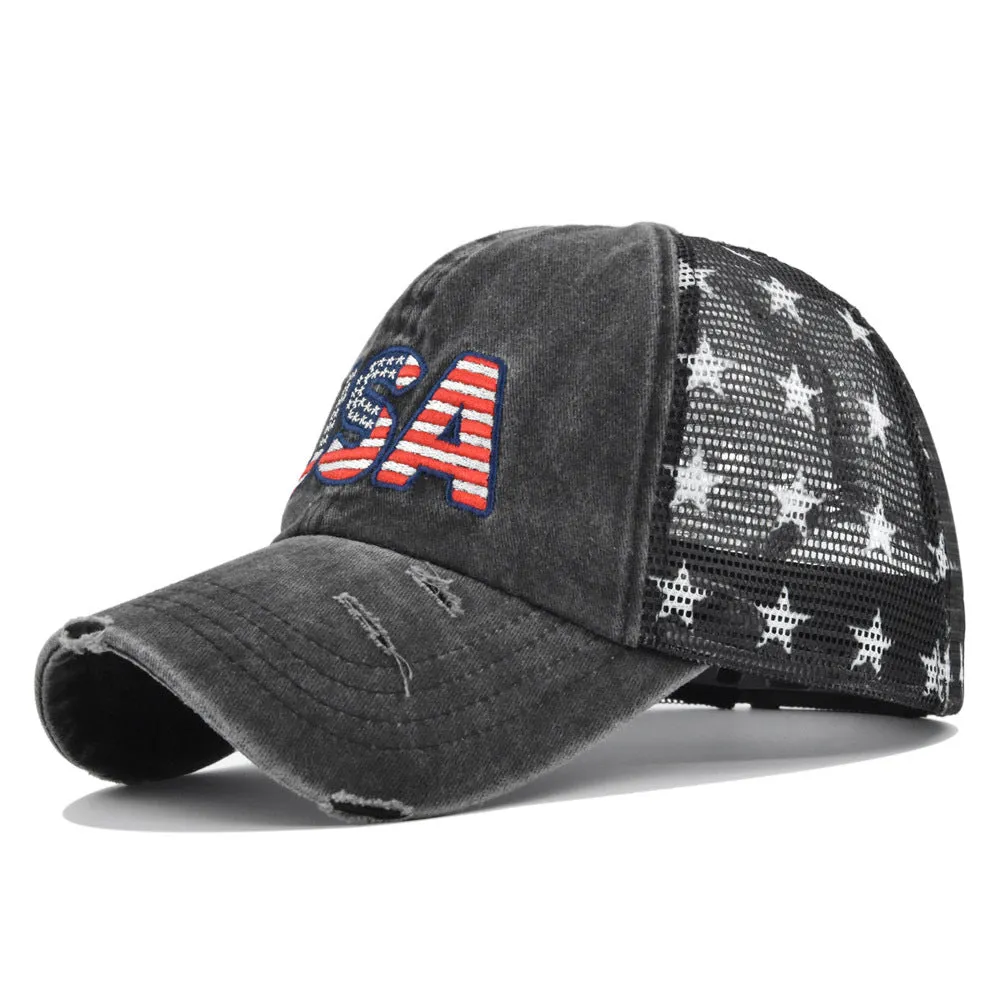 OLD EMBROIDERED MESH FIVE-POINTED STAR BASEBALL CAP