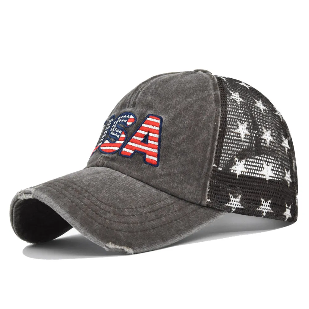 OLD EMBROIDERED MESH FIVE-POINTED STAR BASEBALL CAP